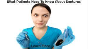 female dentist examines dental patient for dentures