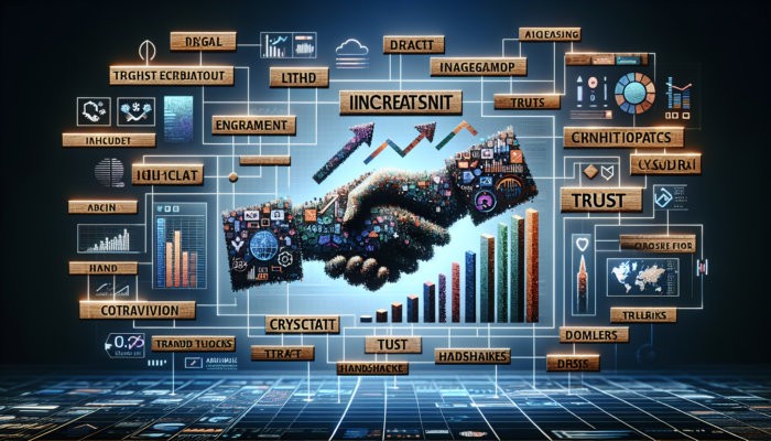 A digital screen showing high-quality, relevant content with graphs indicating increased engagement and trust.