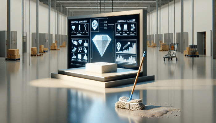 Advanced diamond tools and low-moisture scrubbers gently treating stone, creating a lasting shine, compared to a supermarket mop.