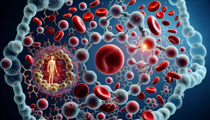Ferritin Blood Test in Epsom: Illustration of ferritin storing iron, with red blood cells and organs affected by iron levels.