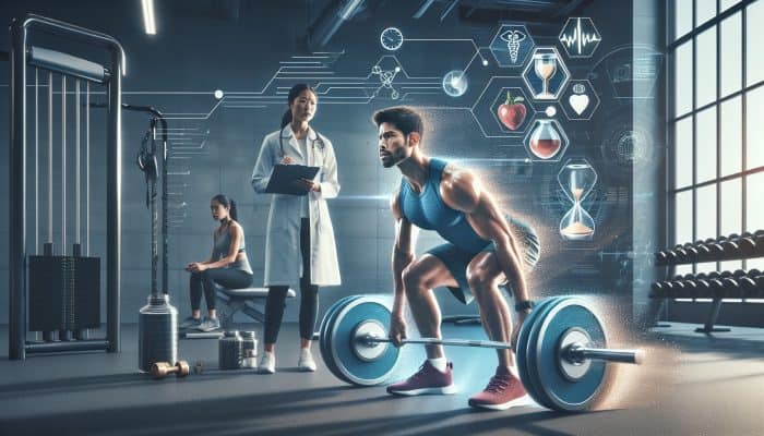 Athlete in Great Yarmouth gym, monitoring testosterone levels with medical team support.