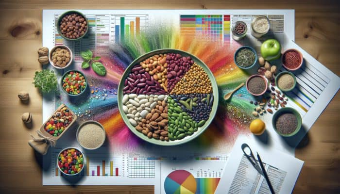 A colorful plate of legumes, nuts, seeds, and whole grains, showcasing balanced protein intake for teens.