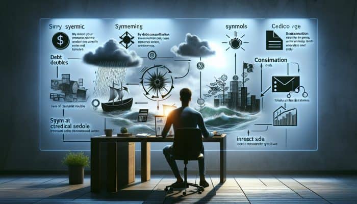 Expert Insights on Debt Consolidation: UK Insights | DCL A person analyzing financial documents with charts depicting the effects of debt consolidation on credit scores.