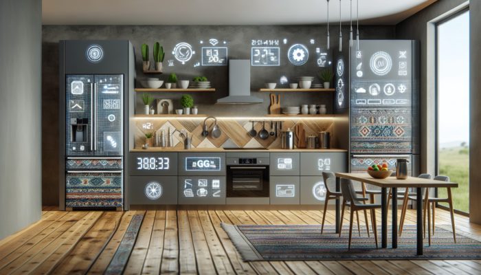 Modern kitchen with sleek, energy-efficient appliances and eco-friendly tech, integrated in a South African home.